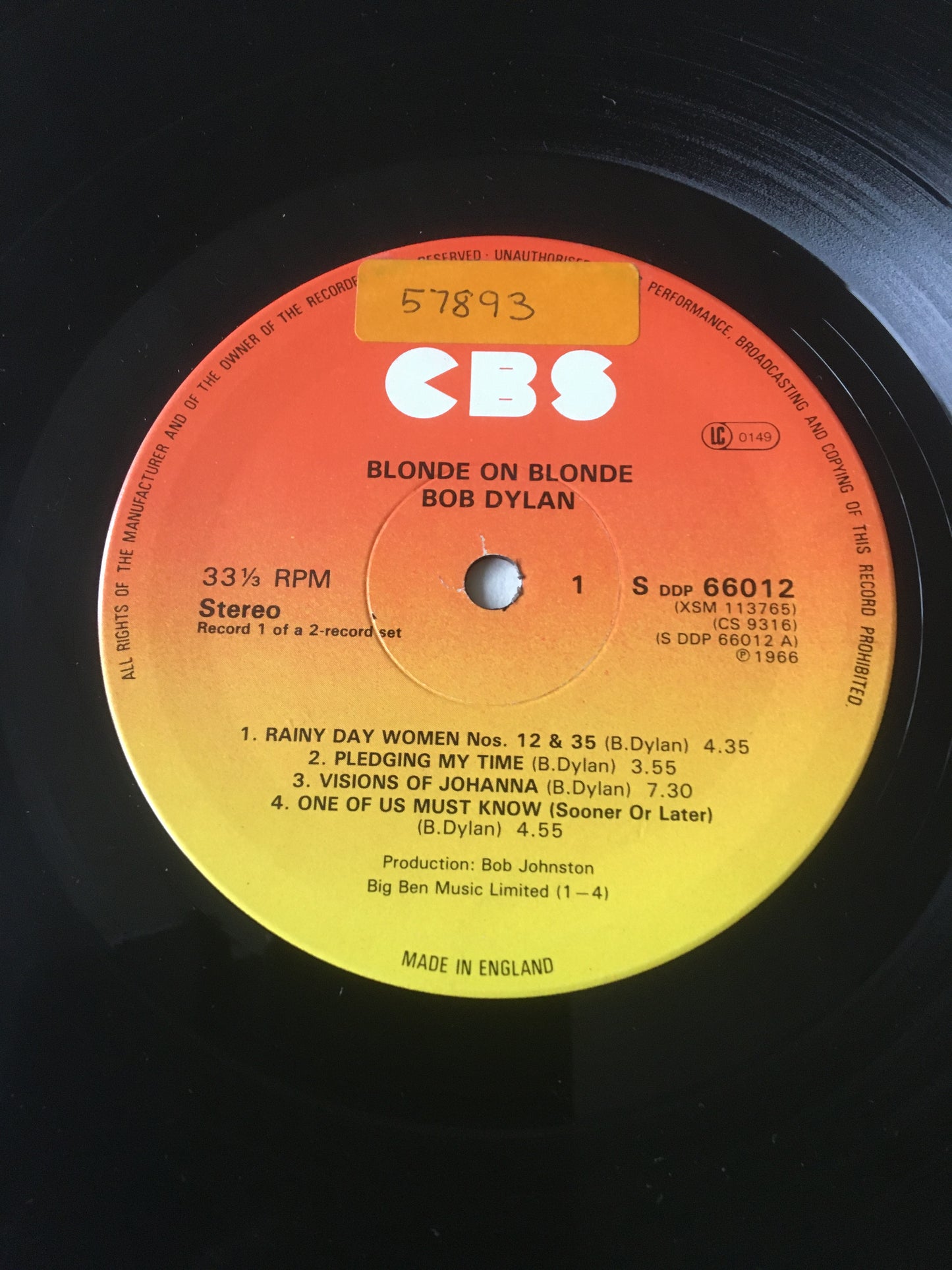 BOB DYLAN 2 LP BLONDE ON BLONDE