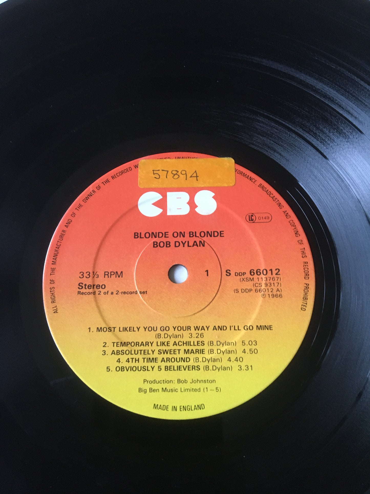BOB DYLAN 2 LP BLONDE ON BLONDE