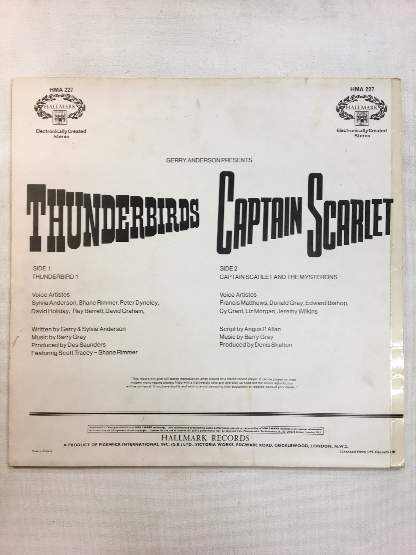 THUNDERBIRDS / CAPTAIN SCARLET 12” VINYL LP